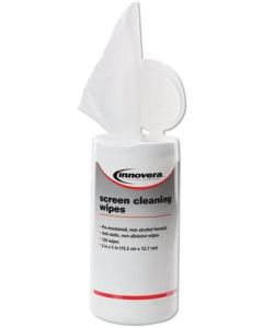 Innovera IVR51510 4.75 in. x 6.25 in. Unscented Antistatic Screen Cleaning Wipes in Pop-Up Tub - White (120/Pack)