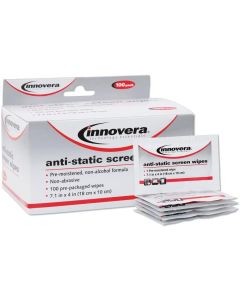 Innovera IVR51516 7 1/4 in. x 4 3/4 in. Antistatic Screen Cloth Cleaning Wipes - White (100/Pack)